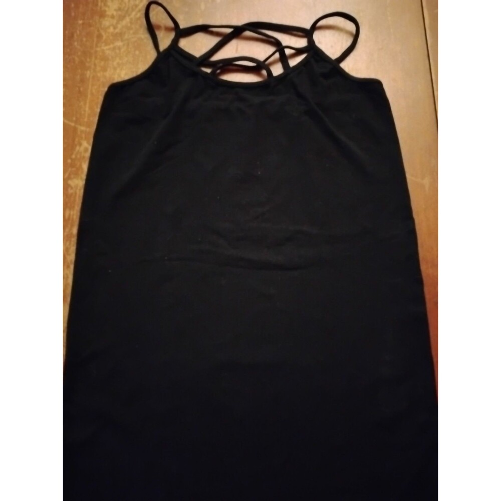M. Rena Women's One Sz. Black Crisscross Spaghetti Strap Seamless Tank Top.